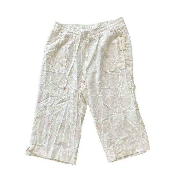 NWT LAND ‘N SEA Cream Washable Linen Blend Capris Size 1X - Picture 1 of 8